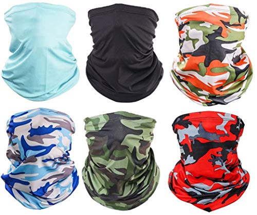 FASOON 6 Pieces Sun UV Protection Face Mask Neck Gaiter Scarf Sunscreen Breathable