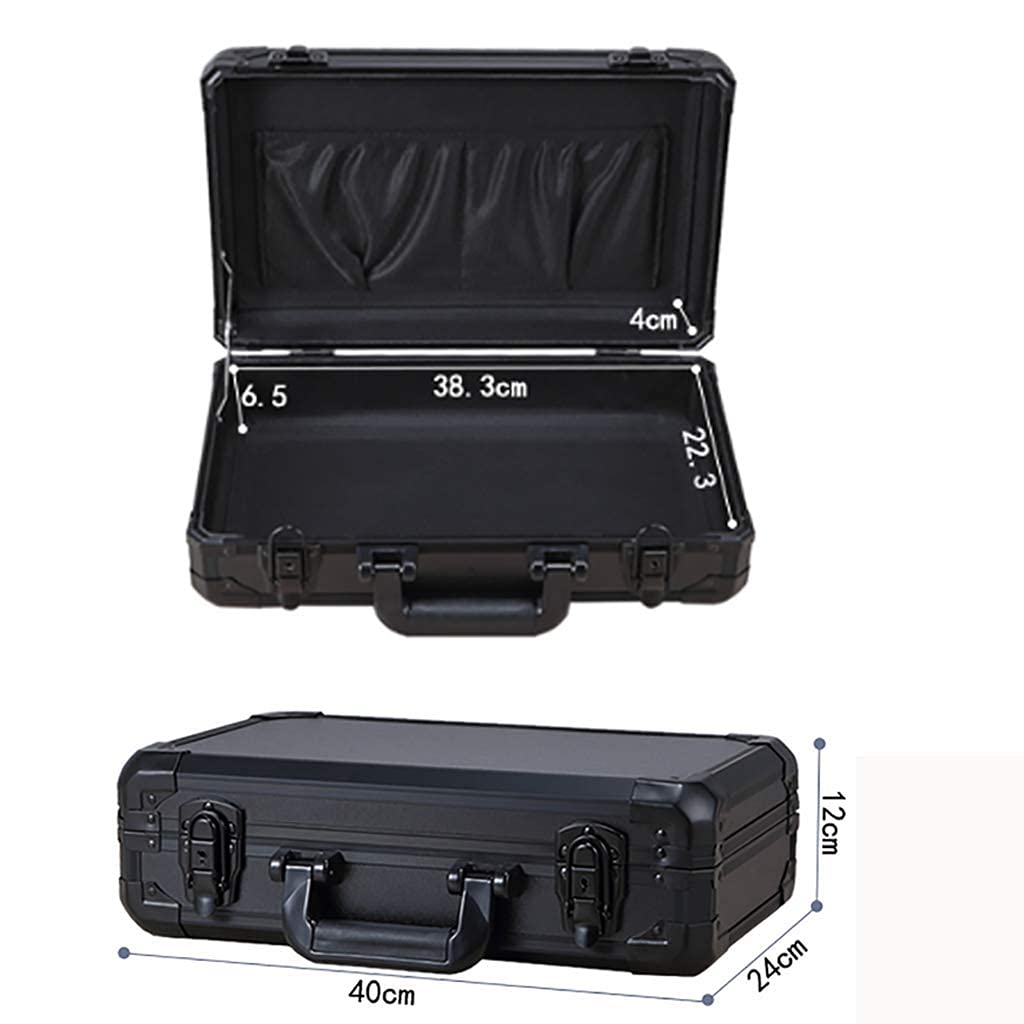 Tragbarer Aluminium-Hartschalenkoffer, Werkzeugkasten, schwarzer Aktenkoffer, Metalltragekoffer, abschließbar, Mehrgrößen-Transportbox für Kameraausrüstung (ohne Schaumstoffeinlage - 40 x 24 x 12 cm)