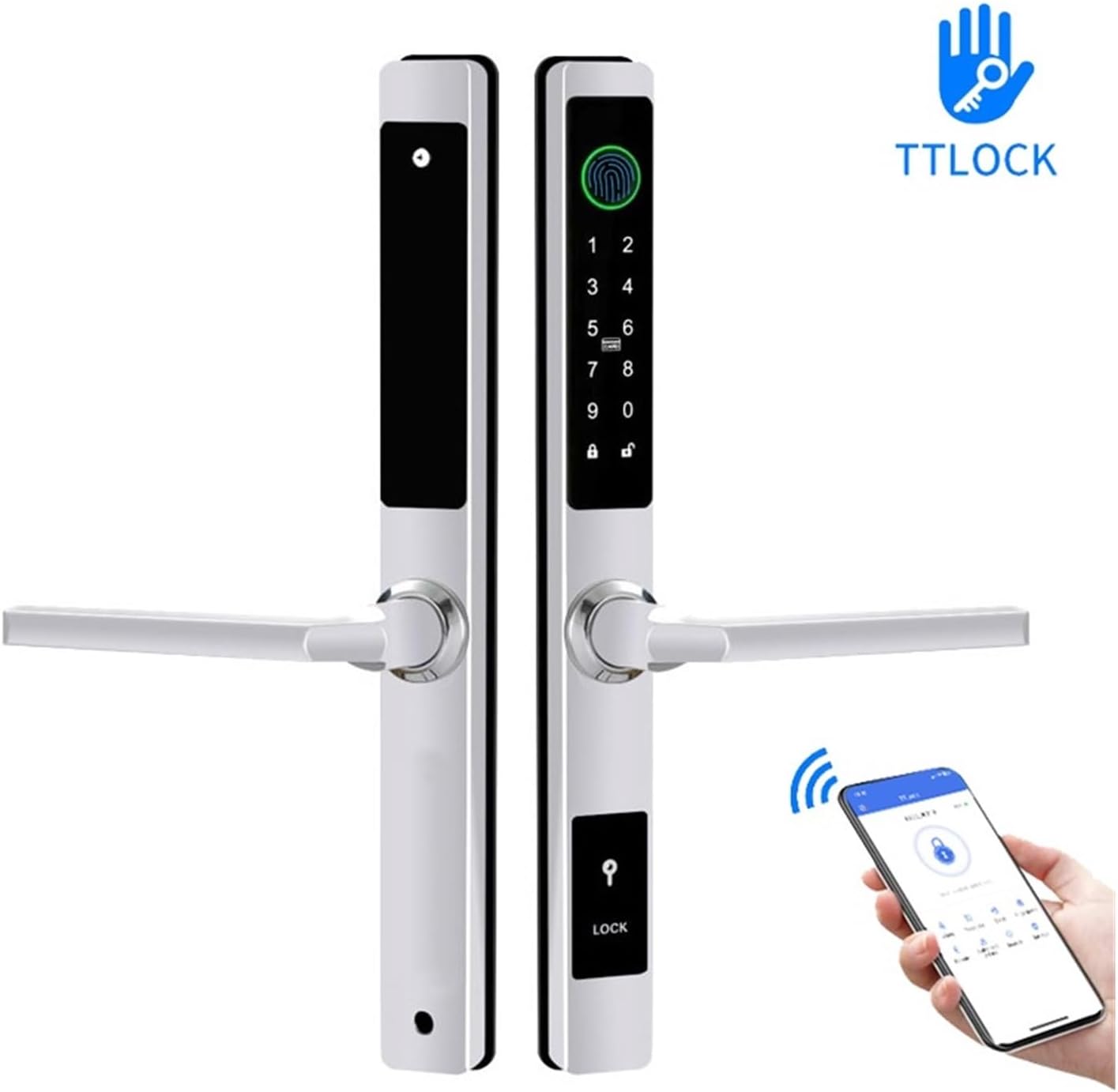 Smart Lock TTLock APP Waterproof Fingerprint Password Card Lock Suitable for Outdoor Sliding Doors (Color : Black B 8550)