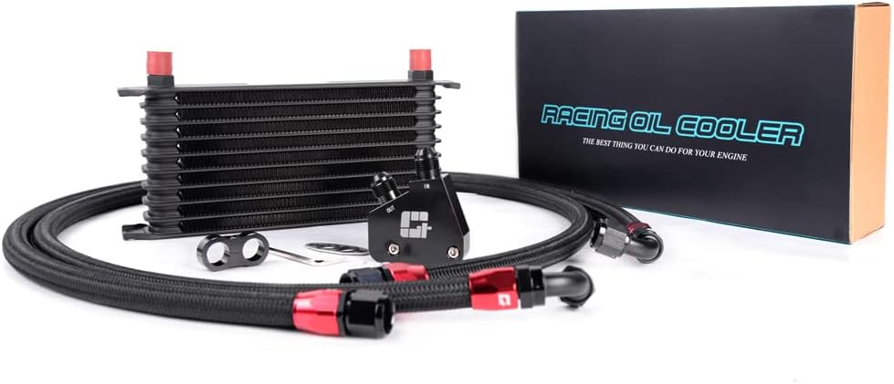 PIT66 10 Row AN-10 Engine Oil Cooler Kit Compatible with LS1 LS2 LS3 Black + Sandwich Plate
