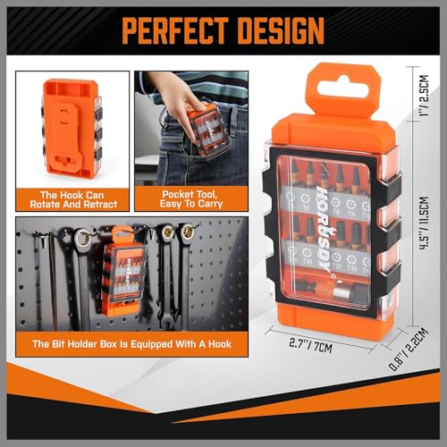 Image of HORUSDY Tamper Proof Torx Bit Set, 13-Pieces T5-T40 Security Torx Bits with Magnetic Tips, Torque Star Bits with 2.1 inch Self-locking Quick Change and Storage Box, S2 Steel