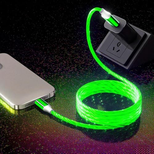 Image of IHAO Starry Light-Up USB Cable USBA to USBC Cable Durable Fast Charging Cable with Visible Current Flow As Night Light Use-A to C Star Green