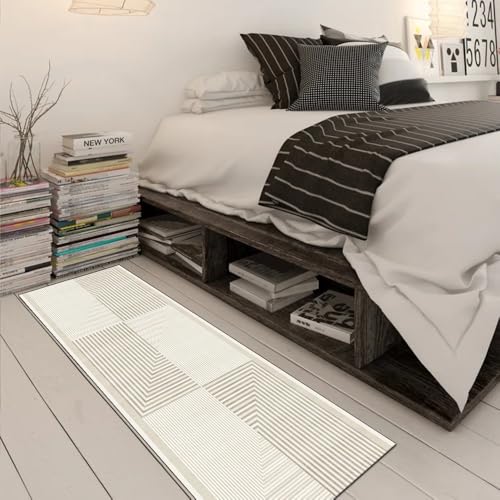 Alfombra de pasillo beige de 70x280 cm lavable y moderna 3