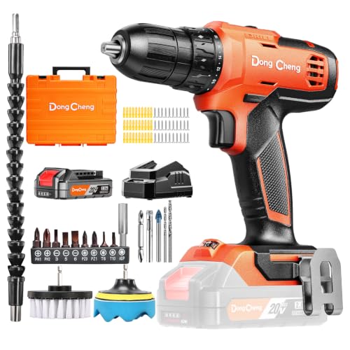 Image of DongCheng 20V Cordless Drilling Machine, 40Nm Torque, 350W Copper Motor, 18+1 Settings, 2-Speed 0-1500 RPM, 2.0Ah Battery and Charger, Extra Clean Kit and 16Pcs Drill Accessories for Home Use
