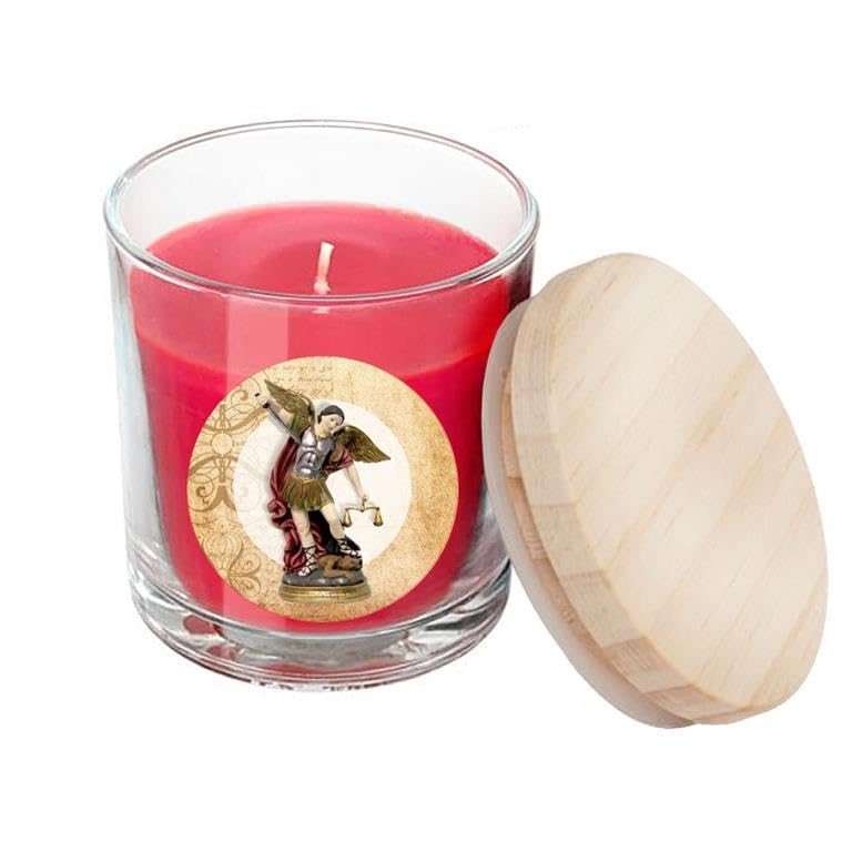Bougie de l'Archange Saint Michel rouge DRW sous pot en verre chic