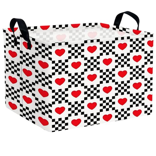 Image of Valentine's Day Basket for Gifts Empty Cute Heart Large Gift Basket Decorative Storage Bin for Kid and Baby Room Decor (Black and White Checkered Heart)