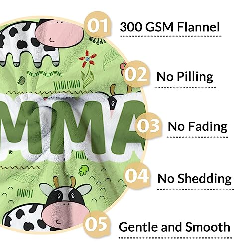 Mercuryelf Custom Cow Throw Blanket - Soft, Fuzzy & Warm - 60x80 Inches Flannel Blankets for Bed, Couch - Light Green Cute Throws Gift for Adults