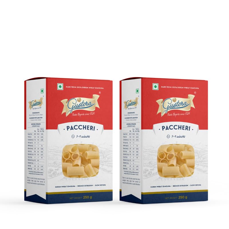 Gustora Durum Wheat Semolina Paccheri Pasta Combo, 500g I Vegetarian Pasta I Rich in Fibre & Protein (250g X 2)