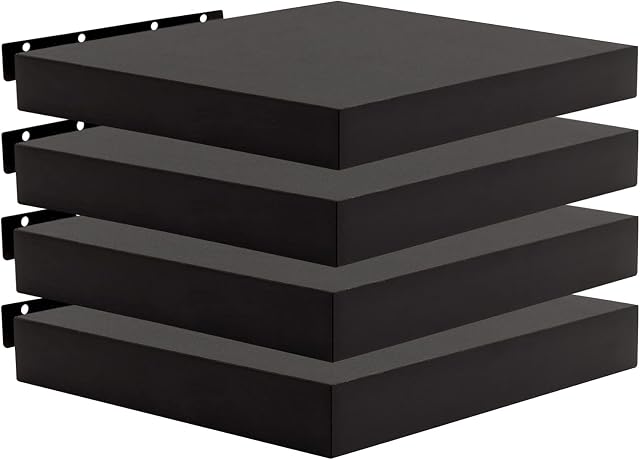 WOLTU 4 Pcs Floating Shelf Black Wooden Wall Storage Display Shelf 25cm Long RG9365sz-4