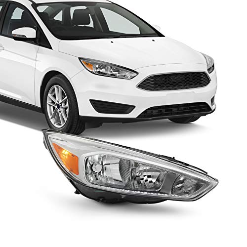 AKKON - Fits 2015-2018 Ford Focus S | SE | ST Chrome Bezel [Halogen Type] Headlight [w/o DRL LED Function] Passenger Right Side