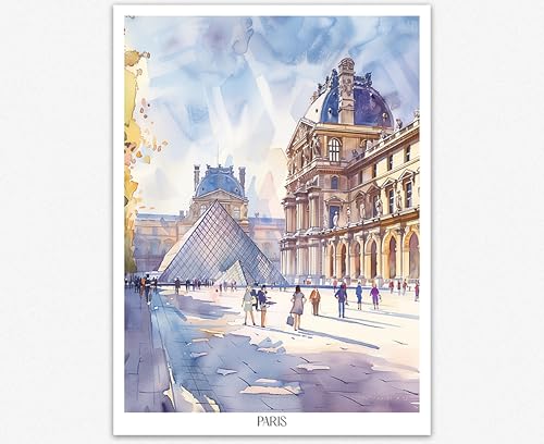 Peinture aquarelle Louvre : l'affiche murale idéale pour amateurs d'architecture