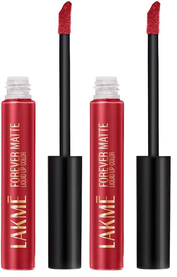 Image of LAKME Forever Matte Liquid Lip Colour, Long-Lasting Liquid Lipstick, Lightweight & Transferproof, Smudgeproof - Red Velvet, 5.6ml (Pack of 2)