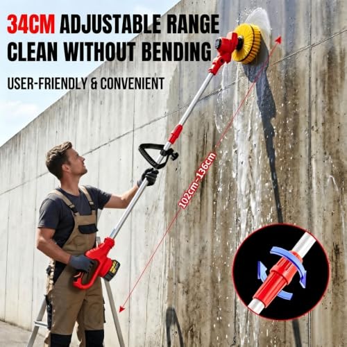 Image of STARQ Cordless Electric Power Scrubber with Long Handle, 3 Replaceable Brush Heads, Adjustable Extension Rod, Rechargeable Cleaning Brush for Floor, Tile, Bathroom, Car & Home