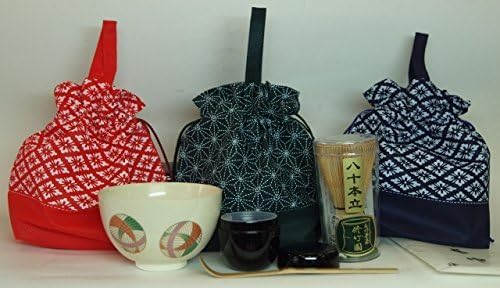 手提げ巾着 茶道具セット 巾着の色：紺 抹茶茶碗：仁清写七宝絵