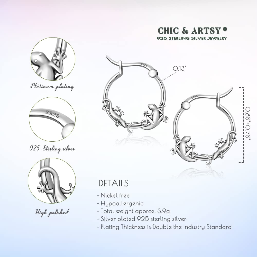 CHIC & ARTSY 925 Sterling Silver Spider/Gecko/Octopus Hoop Earrings for Women Girls