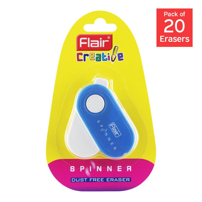Flair Creative Series - Set di 20 gomme da cancellare, atossiche e prive di polvere, girevoli a 360 gradi, con meccanismo di blocco, colori vivaci del corpo