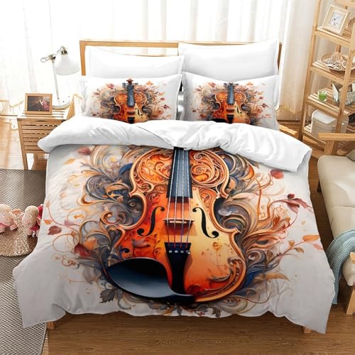 Housse de couette violon 140x200 parure de lit microfibre 3D pour lit simple ado - 3
