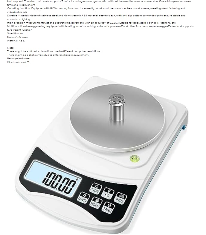 Digital Precision Scale, High Accuracy 0.01g Lab Scientific Scale, Black, Multi-Function Electronic Balance, 1000g Capacity