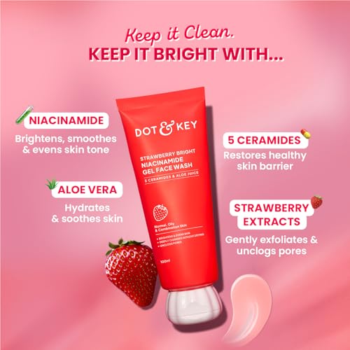 Image of Strawberry Bright Niacinamide Gel Face Wash, Non-Drying Formula, Brightens & Smoothes, Evens Skin Tone, Reduces Excess Oil, Unclogs Pores, Deeply Cleanses, For Oily & Combination Skin