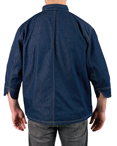 KNG Denim Snap Front Chef Coat - Blue, Unisex Adults - 3/4 Sleeve, Trench Coat - XXL2