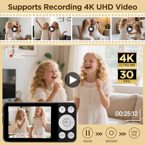 4K UHD Digital Camera, 64MP Autofocus Vlogging Camera 18X Zoom, Compact Digital Point and Shoot Camera with Anti-Shake&Built-in Battery, Small Travel Camera for Adult Beginners Teens, 32GB Card - Image 4