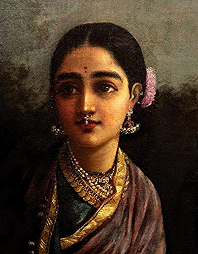 SCPmarts Religious Themed Framed Canvas Print Radha in The Moonlight Raja Ravi Varma Paintings on Wood (Multicolour, 24 x 16 inch)