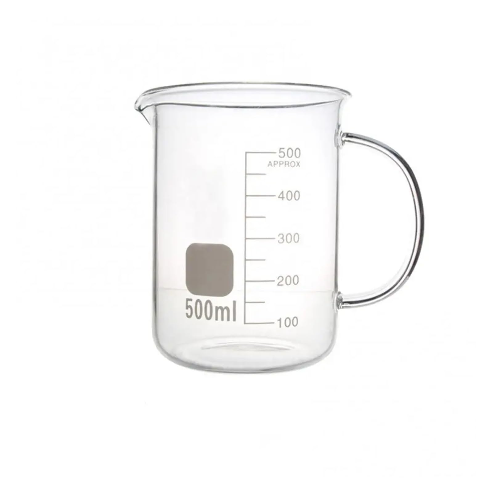 1 bicchiere da laboratorio for miscelazione da 50/100/250/500/1000 ml, becher in vetro con manico, becher in vetro trasparente con scala graduata, becher graduati for chimica(500ML)