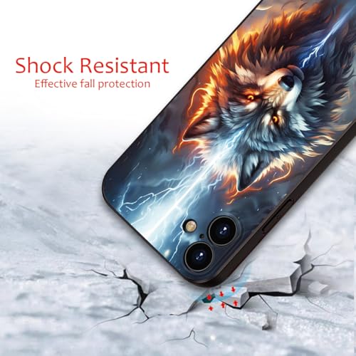 Printed with Wolf for iPhone 16 case, A Fusion of The Elements of Lightning and Flame Wolf Silicone Soft Shockproof Case - Lone King (A1-Wolfs-Anima)