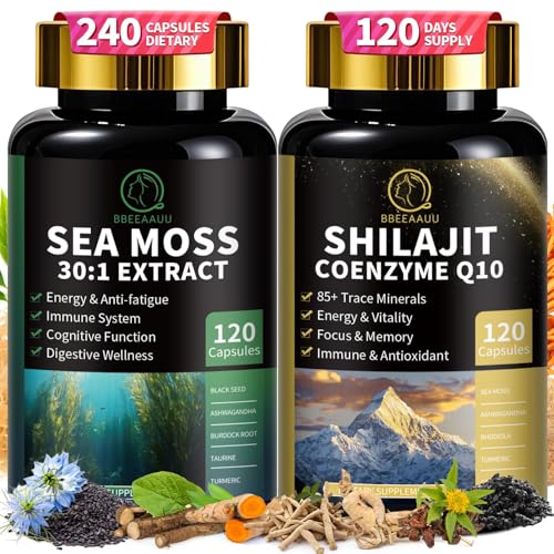 Shilajit for Men, Sea Moss and Shilajit Bundle, All in 1 Supplements with Coenzyme Q10, Black Seed,...