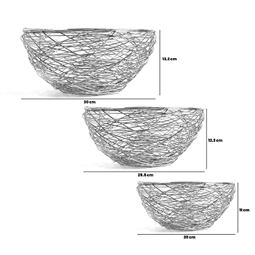 Metal Fruit Basket For Kitchen Counter, Home Decor Vegetable And Fruit Bowl, Fruit Holder For Kitchen Countertop, Decorative Bowls For Fruits And Veggies, Set Of 3 - Shiny Silver #TOP4