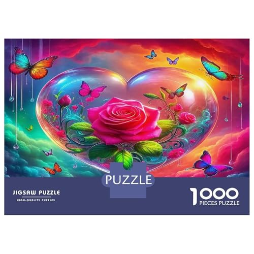 Puzzle de 1000 piezas de corazón rosa y mariposas, el regalo artístico ideal para adultos 2