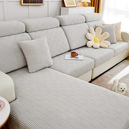 ele ELEOPTION Couch Back Cushion Covers Elastic L Shape Sectional Sofa Cover Furniture Protector Slipcover for Living Room (Length 31-39inch Width 20-25inch，M Back Cover) Grey White