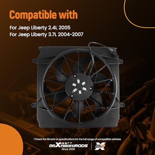 Image of maXpeedingrods 620-475 Engine Radiator Cooling Fan Assembly for Jeep Liberty 2.4L 2005, for Jeep Liberty 3.7L 2004-2007 Replacement 55037692AB CH3115143