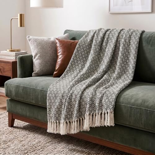 Americanflat 50x60 Throw Blanket - Soft and Breathable Cotton Throw Blanket for Couch Bed Chair - Decorative Blankets Perfect for Home Office or Outdoor Use - Black and Cream Mini Diamond Design
