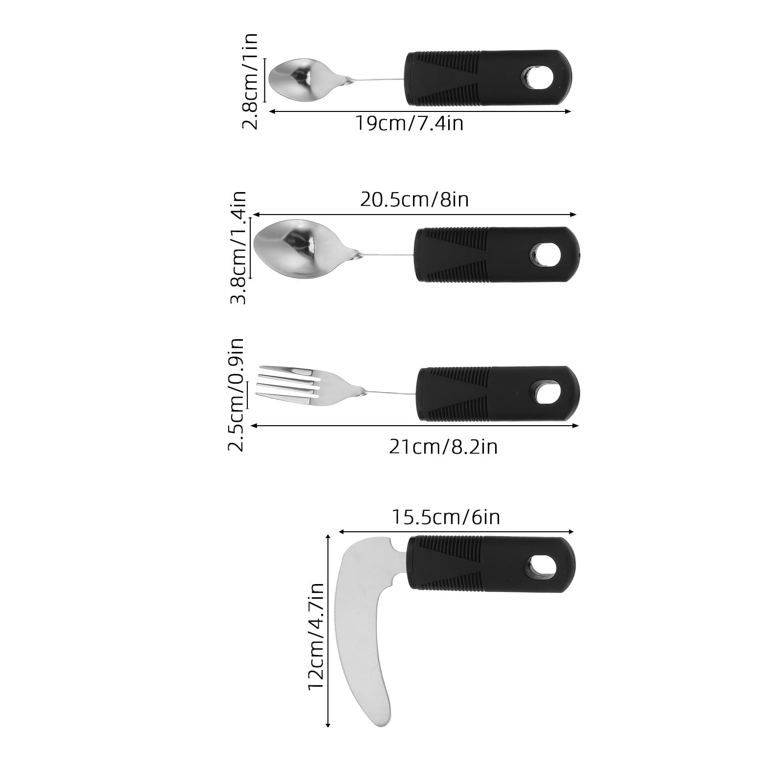 4pezzi Posate Adattabili per Adulti Disabili e Anziani Manico Curvo e Profondo per Facilitare la Presa del Cibo Utensili Ergonomici per Mangiare senza Sforzo