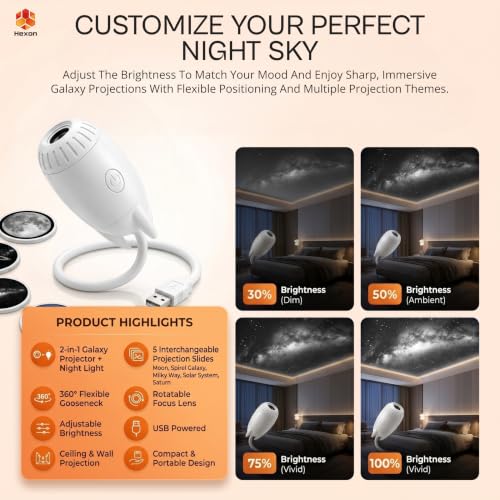 Image of Hexon Rocket Design Galaxy Projector Night Light, USB Mini Star Projector with 360 Rotation, Starry Sky Astronaut Nebula Lamp, Magic Wall Light for Bedroom,Kids Room Ceiling Decor (5 Slides)