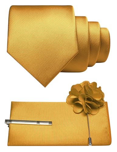 Image of JEMYGINS Formal Necktie Solid Color Tie and Pocket Square with Tie Clip Lapel Pin Sets for Men 4PCS