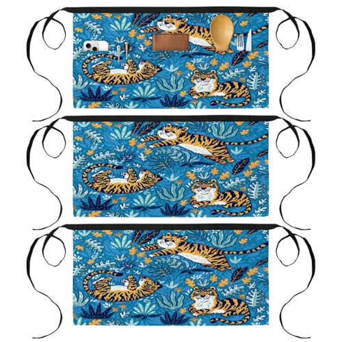 Demi-tablier pour cuisine et pâtisserie imprimé jungle colorée lot de 3 pièces