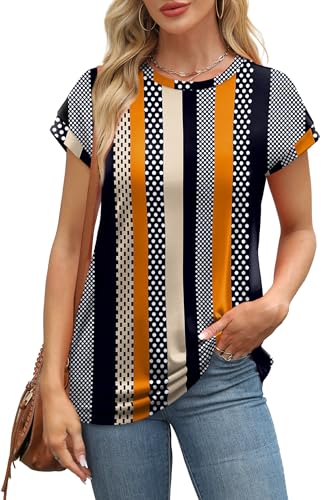 Image of Alaroo Womens Summer Tops Short Sleeve Shirts Crew Neck Cute Trendy Tunic Blouses (S-3XL)