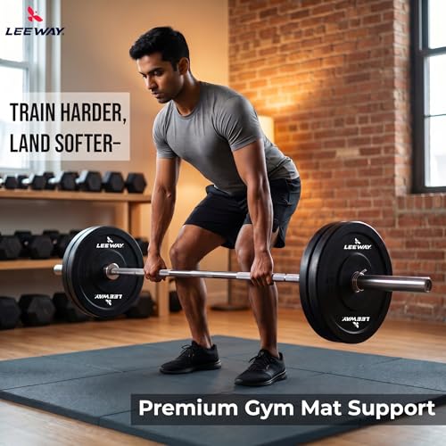 Image of Leeway Gym Mats for Floor | SBR (Set of 6, 10mm, 20 inchx20 inch) Grey | Gym Floor Mat Rubber for Heavy Workout | Equipment Matt for Home Exercise | | Yoga Rubber Tiles, Kids Rooms Heavy Duty Flooring Sheet