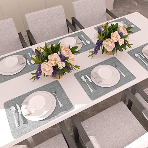 Placemats Set Of 6 For Dining Table - Maxpearl Heat Resistant Faux Leather Place Mats - Wipe Clean - Suitable For Indoor & Outdoor, 17’’×12’’, Grey #TOP7