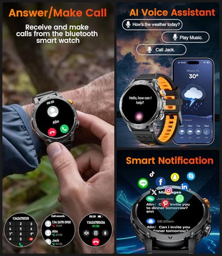 Image of Military Smart Watches for Men(3 Bands),1000mAh Battery /1.7 inch HD Large Screen Smartwatch, LED Flashlight /120+ Sports Modes /Sleep Monitor, IP68 Waterproof Fitness Tracker Watch for Android iOS,Black