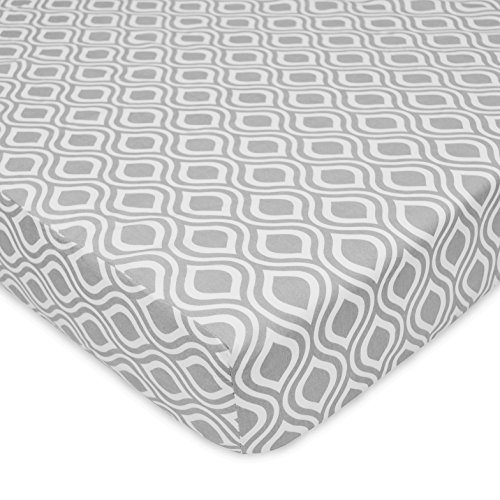 Image of American Baby Company 100% Natural Cotton Percale Fitted Crib Sheet for Standard Crib and Toddler Mattresses, Grey Ogee, Soft Breathable, for Boys and Girls