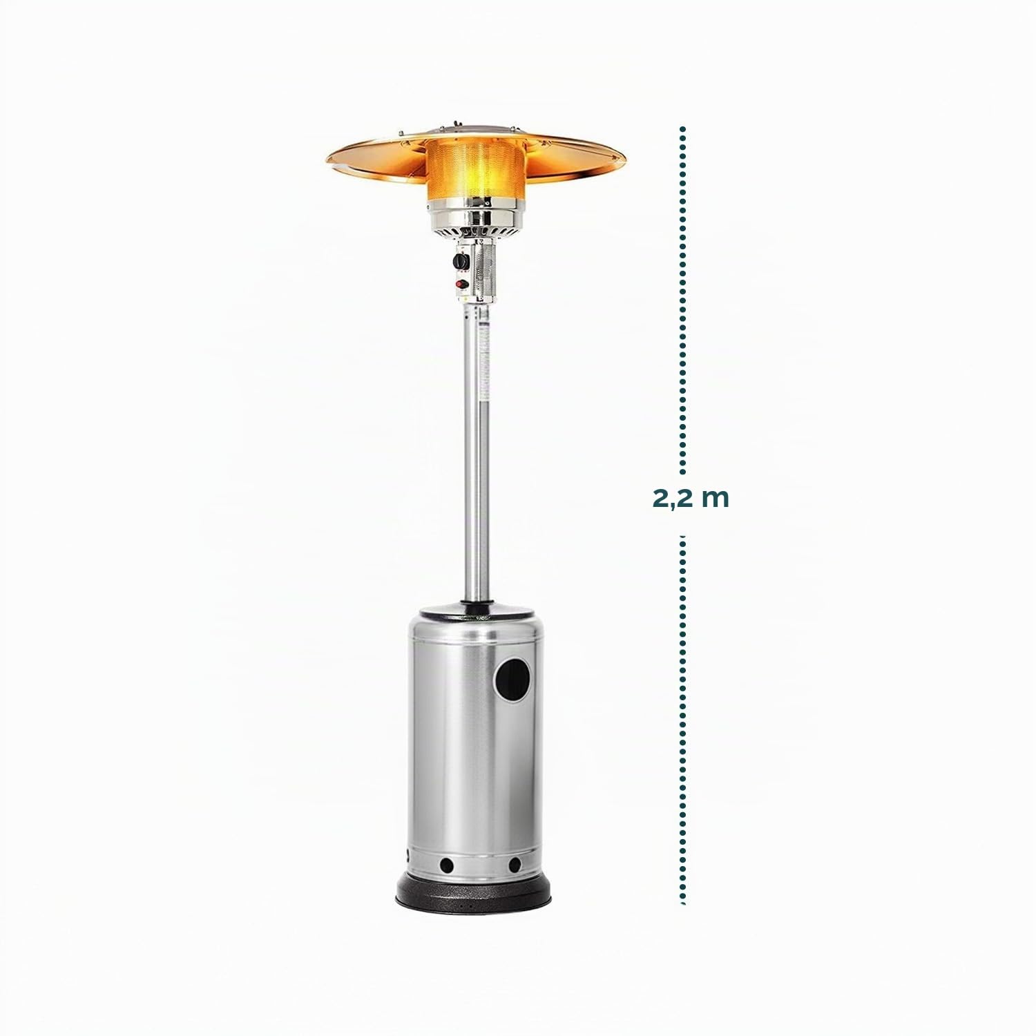 Avilia - Fungo Riscaldante Uragano per Esterno a Gas 12kW con Accensione Piezoelettrica, Ruote Integrate per Spostamento Facile, Compatibile con Bombola 15Kg, Ideale per Terrazze, Giardini e Locali