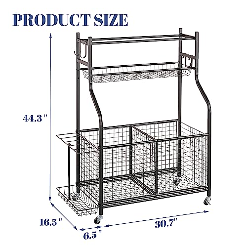 Mythinglogic Sports Equipment Garage Organizer,Garage Ball Storage for Sports Gear and Toys, Rolling Ball Cart with Wheels for Indoor/Outdoor Use