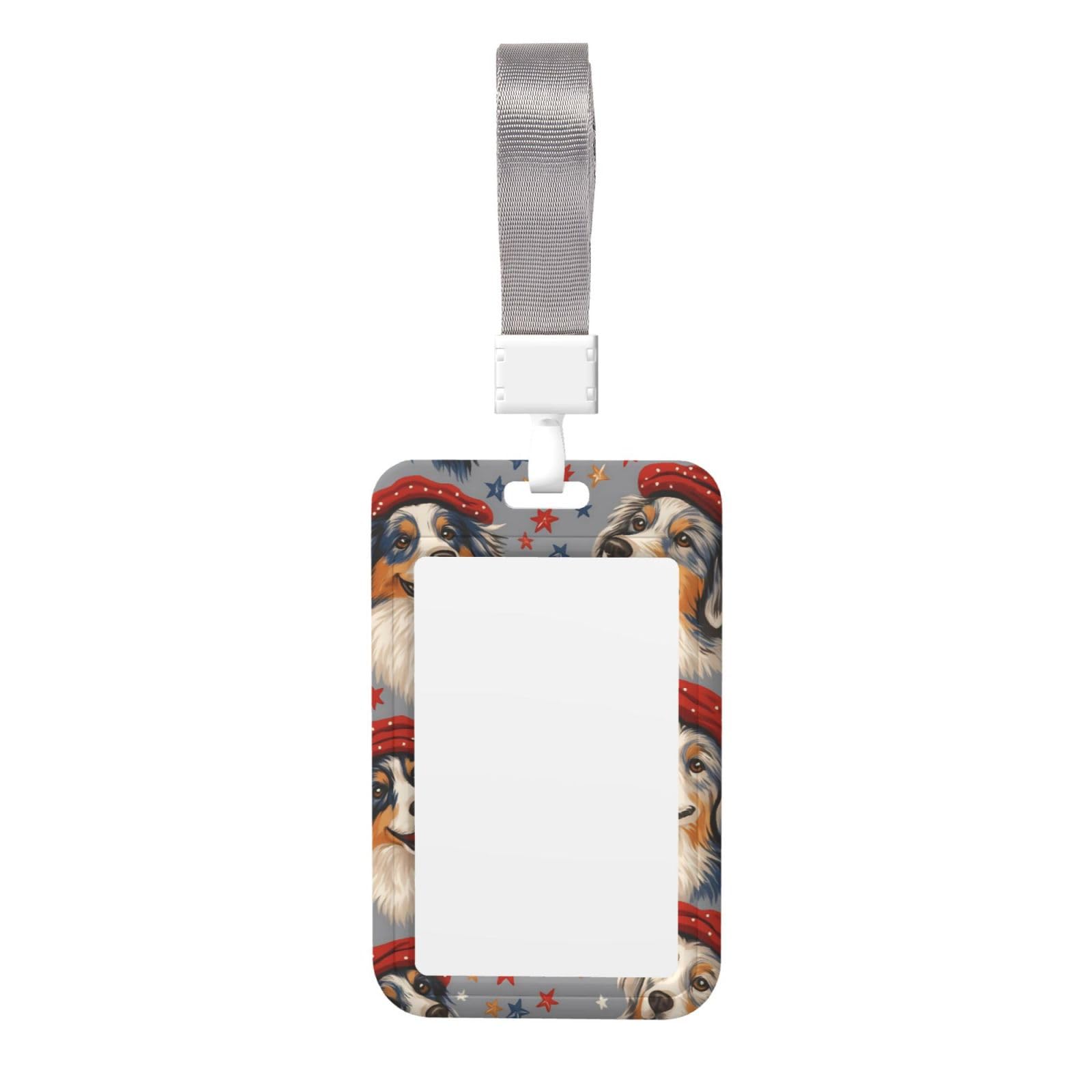 HLBSDM Lovely Australian Shepherd & Stars Work Badge Protective Shell Vertical Sliding Type with Transparent Window