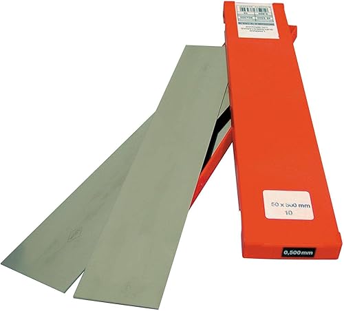 Espesor de lámina de 0.002 x 1.969 x 11.811 in de acero inoxidable, 10 unidades en una caja.