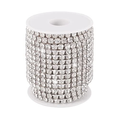 Craftdady 10 mètres de chaîne en strass de cristal pour artisanat, bordure en diamant, chaîne de coupe de cup en strass argentés avec bobine pour vêtements, création de bijoux, mariage