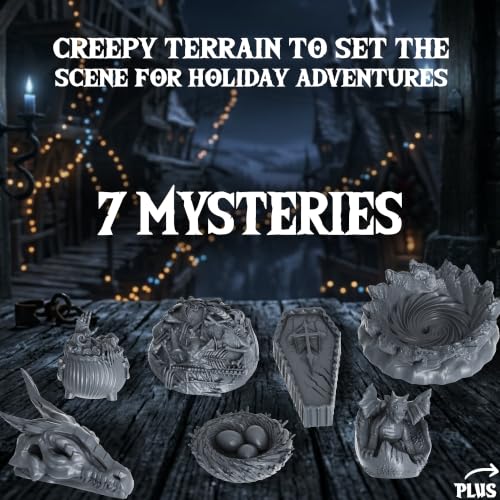 Image of DND Miniatures Advent Calendar, 33 Unpainted Monster & Mimic Minis | Includes dungeon terrain & mystery NPC figurines, 28mm, PVC, ready for hobbyists & ttrpg players