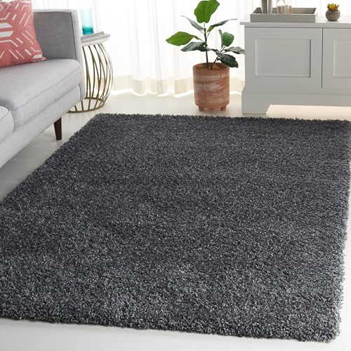 SAFAVIEH California Shag Collection Area Rug - 4' Square, Dark Grey, Non-Shedding & Easy to Clean, Ultra Plush Thick Pile, Ideal for Living Room, Bedroom, Dining Space (SG151-8484)